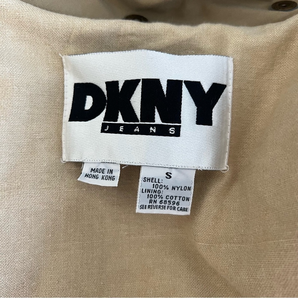 Vintage 80s/90s DKNY Khaki Tan Hooded Coat Size Small - Picture 9 of 9